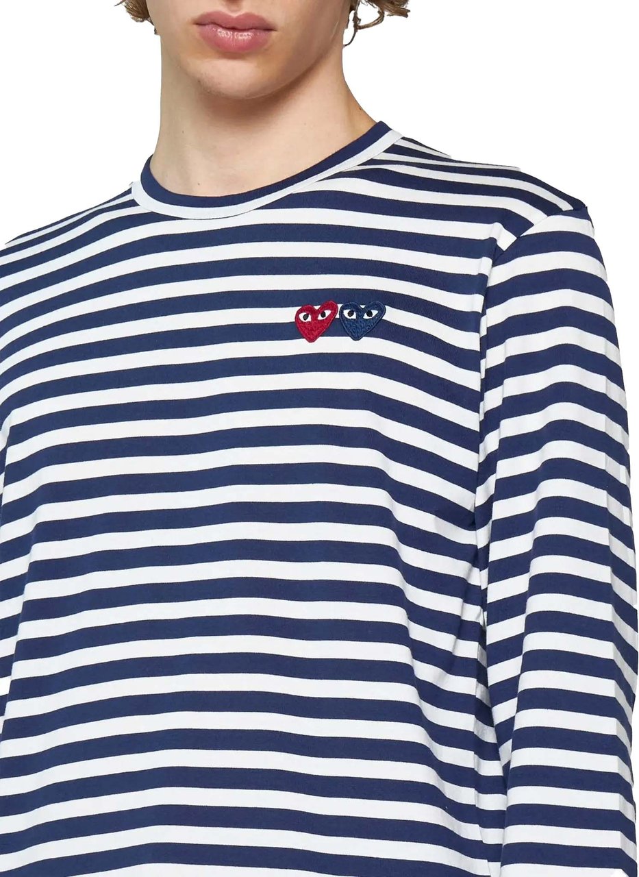 Comme des Garçons T-shirt Double Burgundy Emblem Navy Blauw