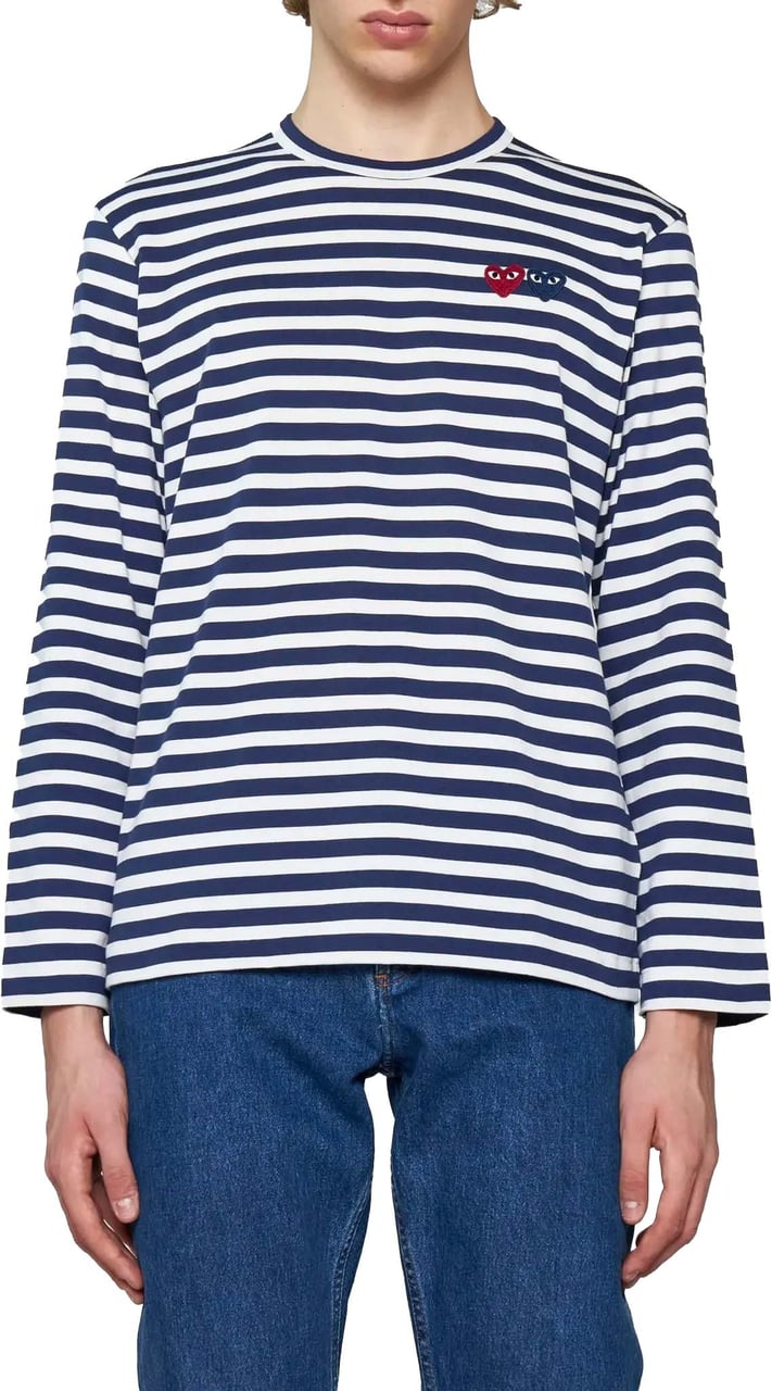 Comme des Garçons T-shirt Double Burgundy Emblem Navy Blauw