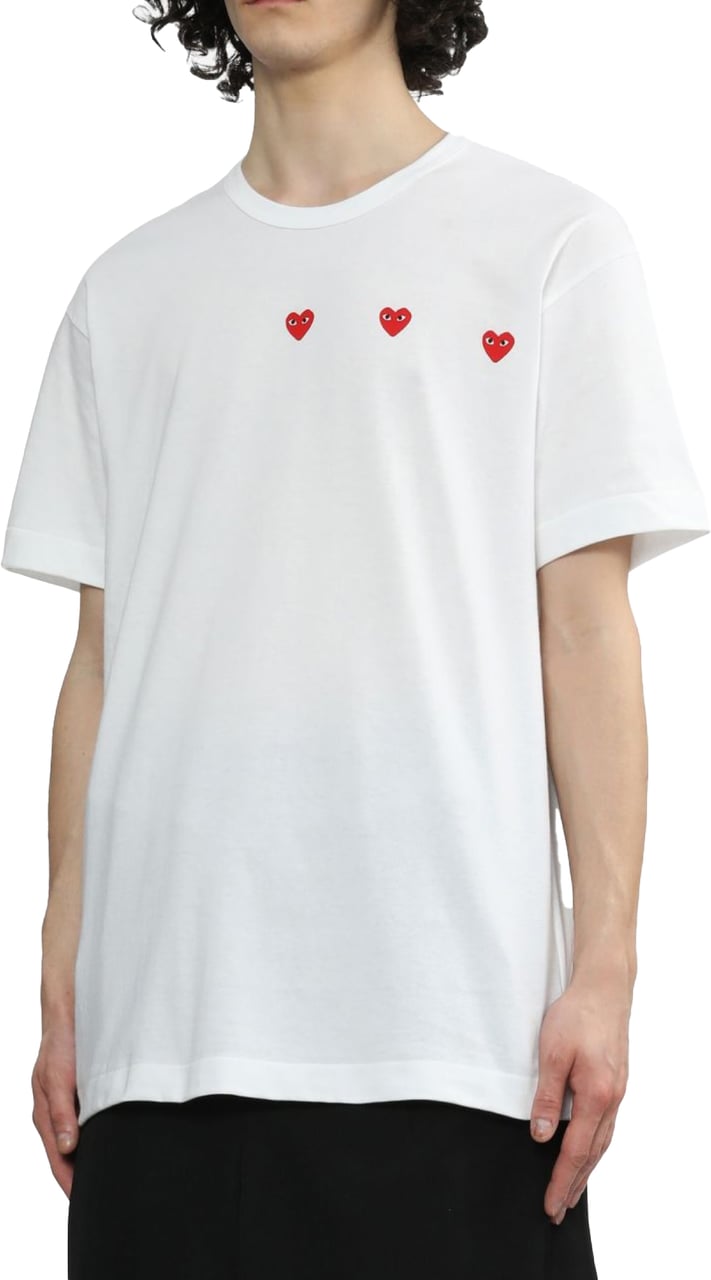 Comme des Garçons Triple Hearts Logo T-shirt Wit
