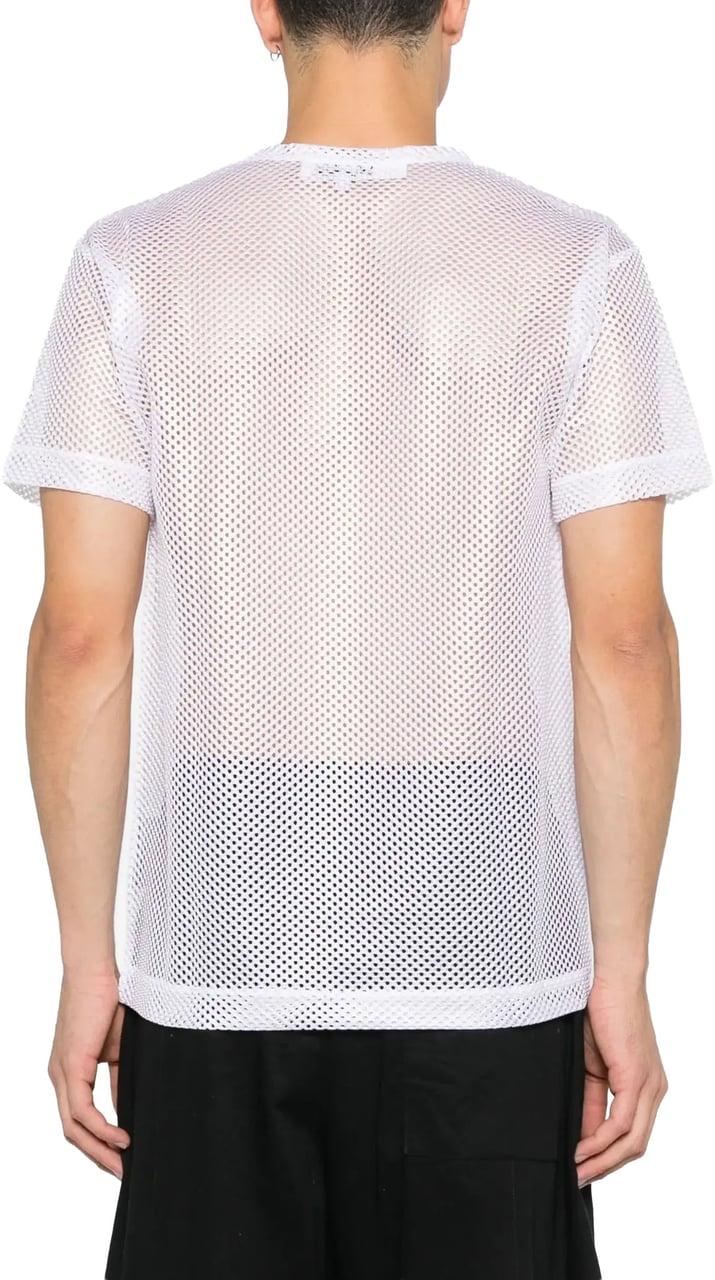 Comme des Garçons T-shirt Red Emblem Mesh Red Heart White Wit