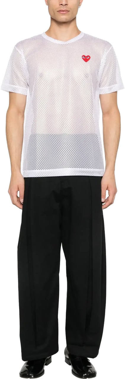 Comme des Garçons T-shirt Red Emblem Mesh Red Heart White Wit