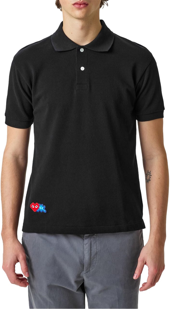 Comme des Garçons Heart Invader Logo Polo Shirt Zwart