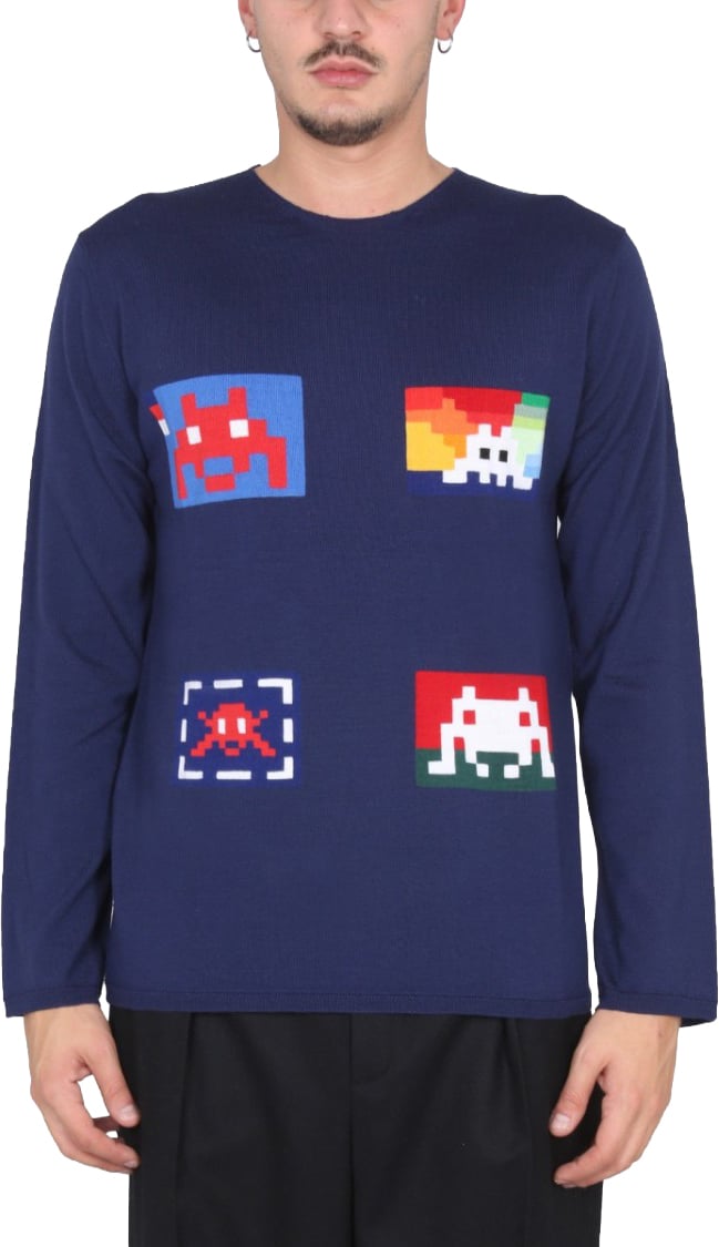 Comme des Garçons Pixelated Graphic Wool Jersey Sweater Groen
