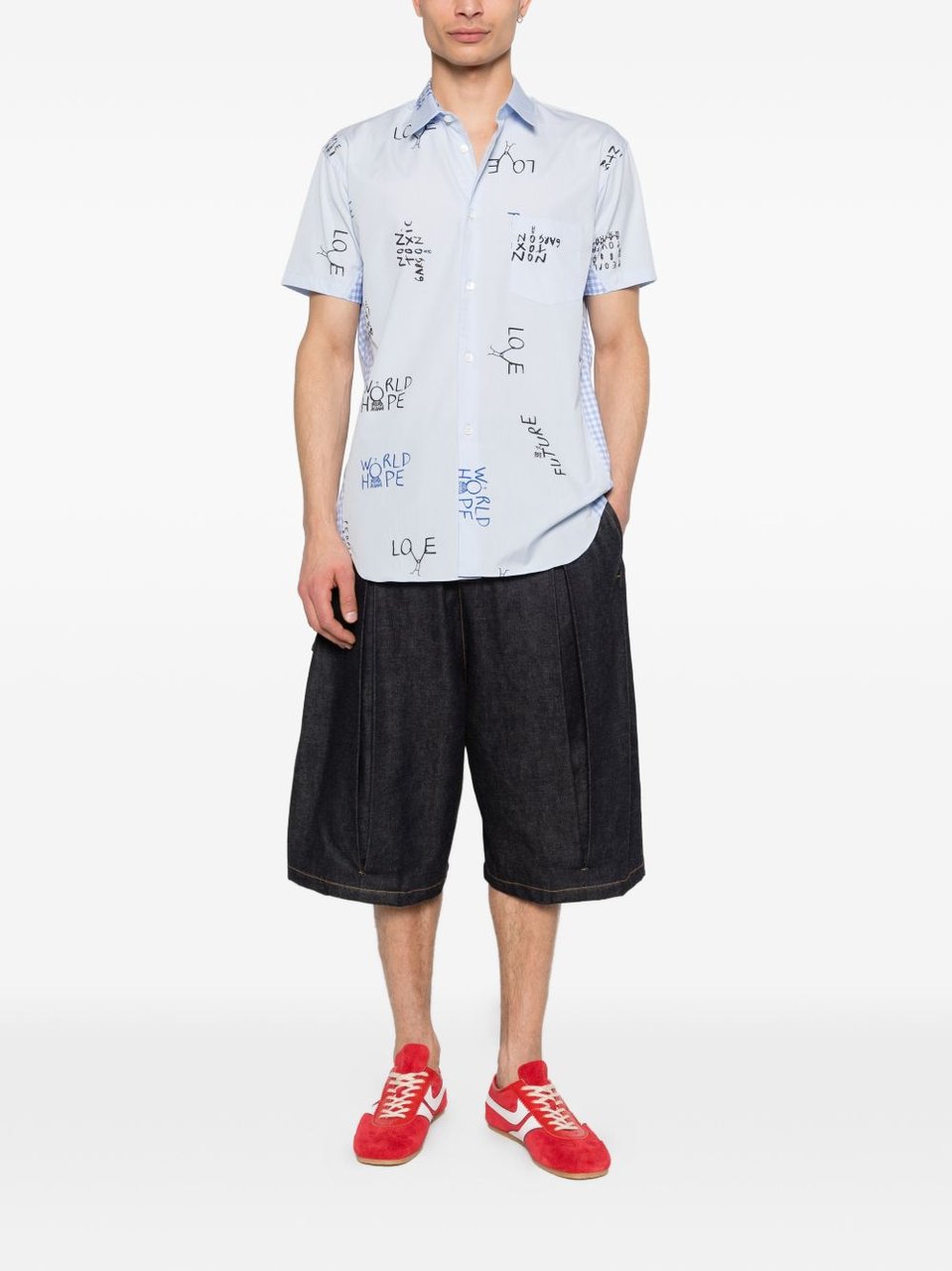 Comme des Garçons Playful Typography Light Blue Printed Shirt Wit