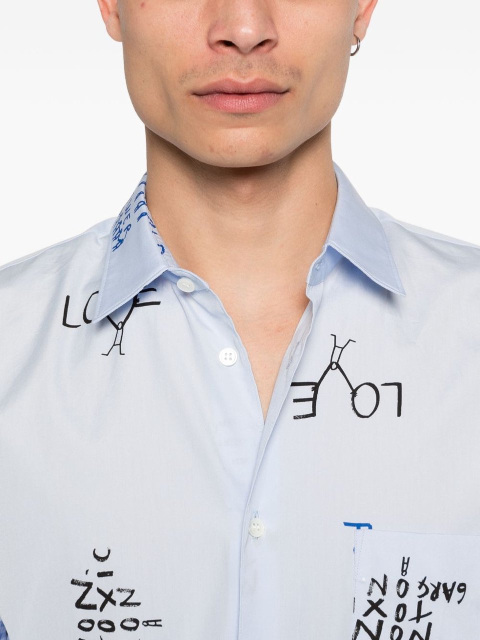 Comme des Garçons Playful Typography Light Blue Printed Shirt Wit