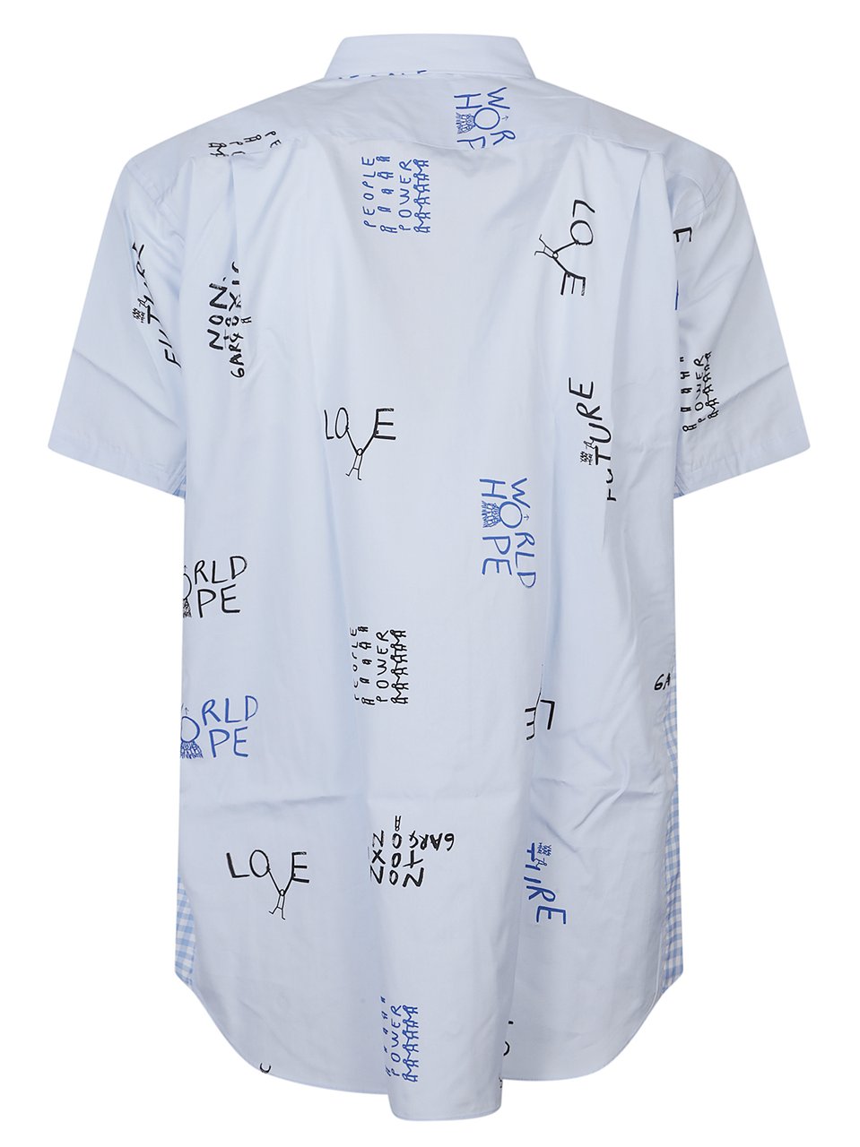 Comme des Garçons Playful Typography Light Blue Printed Shirt Wit