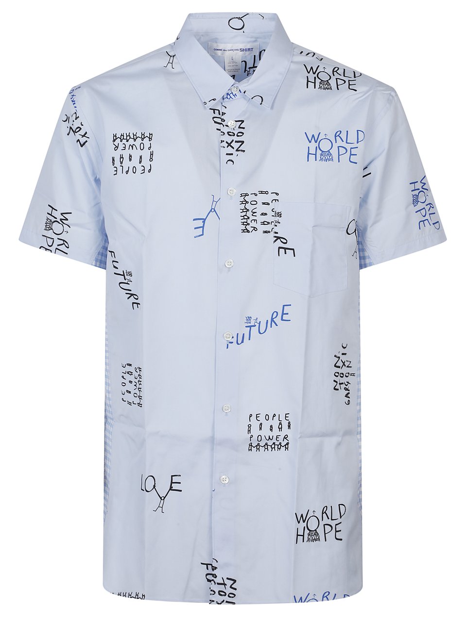 Comme des Garçons Playful Typography Light Blue Printed Shirt Wit