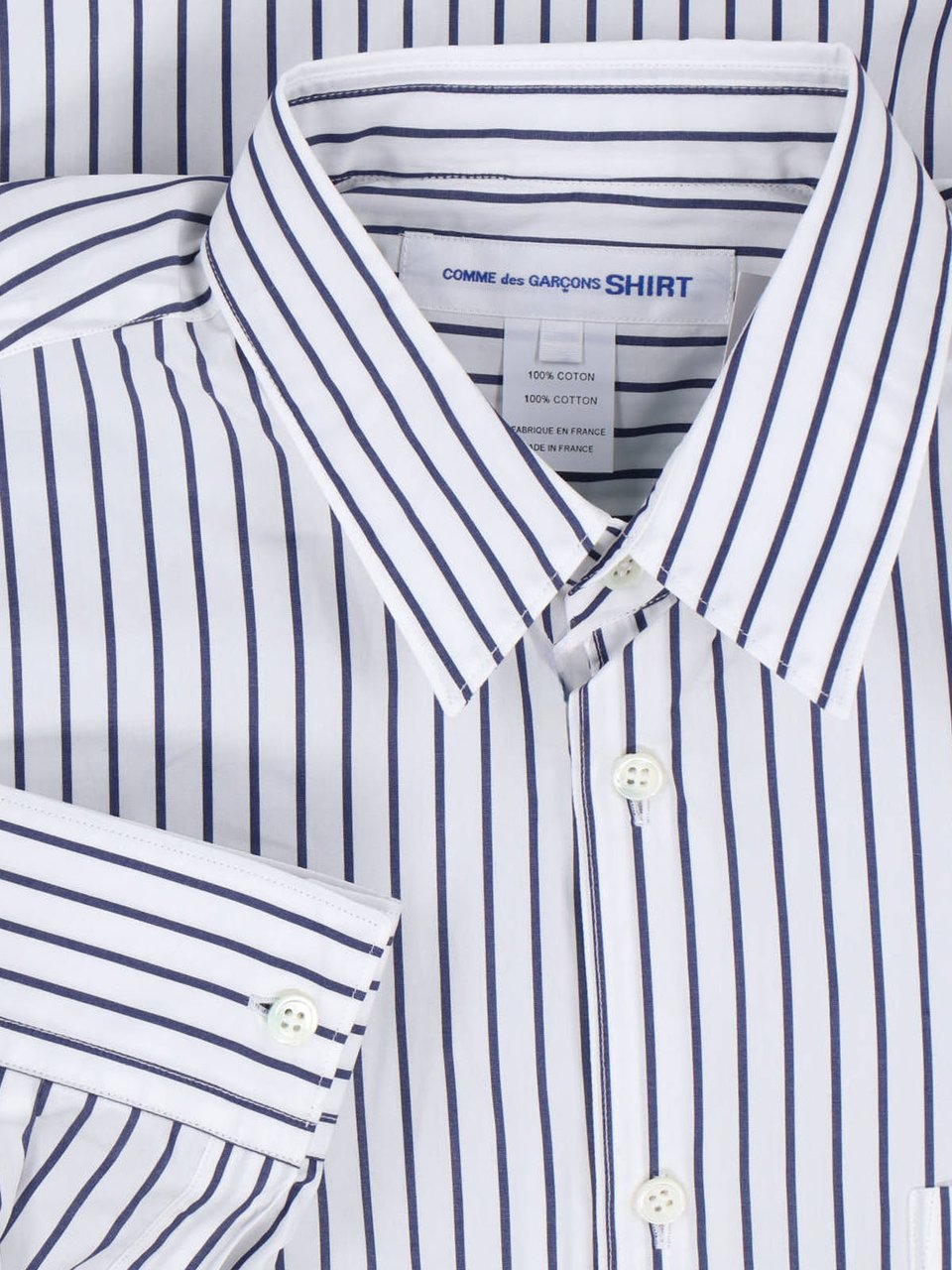 Comme des Garçons White Cotton Shirt With Blue Stripes And Classic Collar Divers