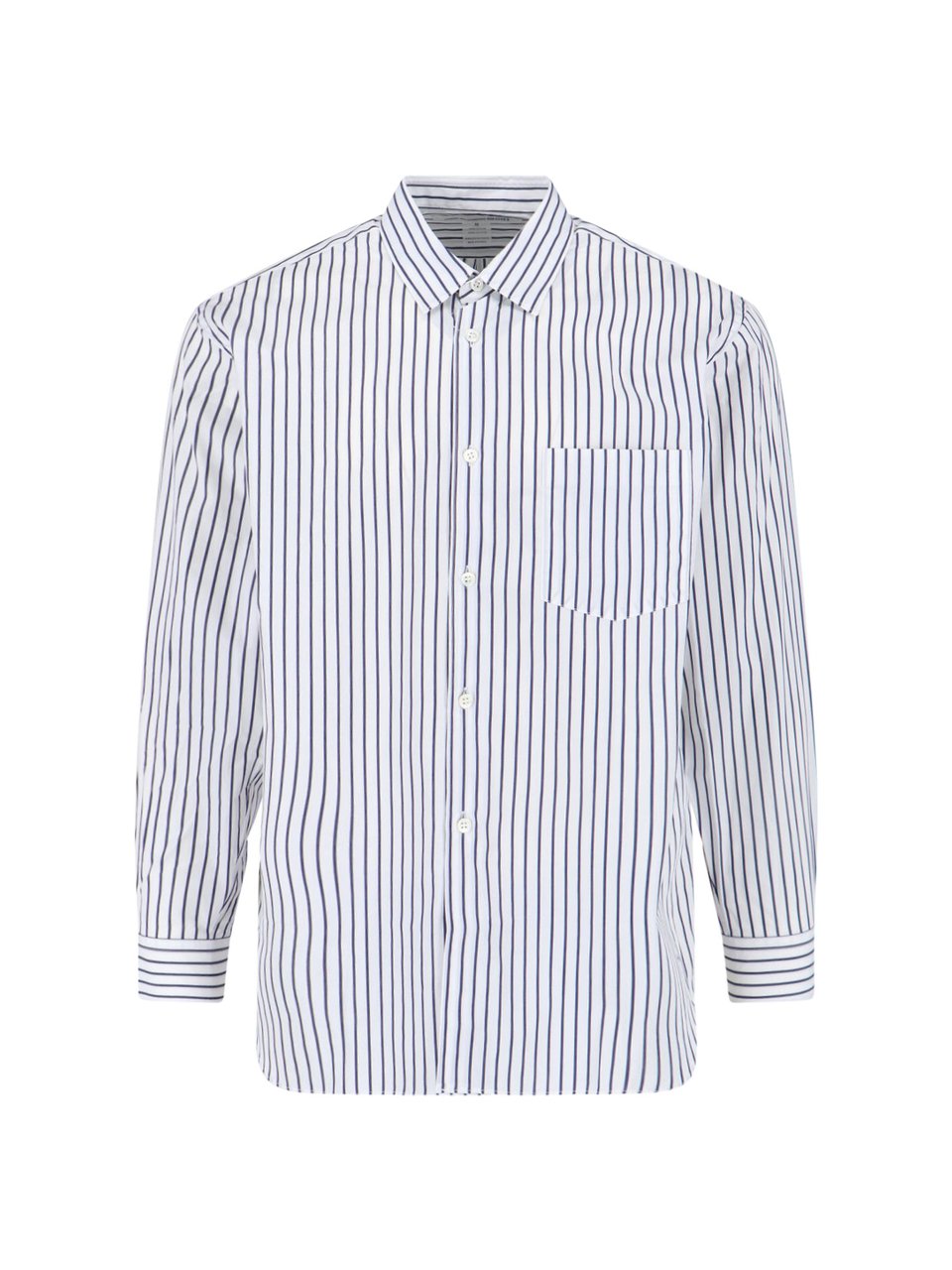Comme des Garçons White Cotton Shirt With Blue Stripes And Classic Collar Divers