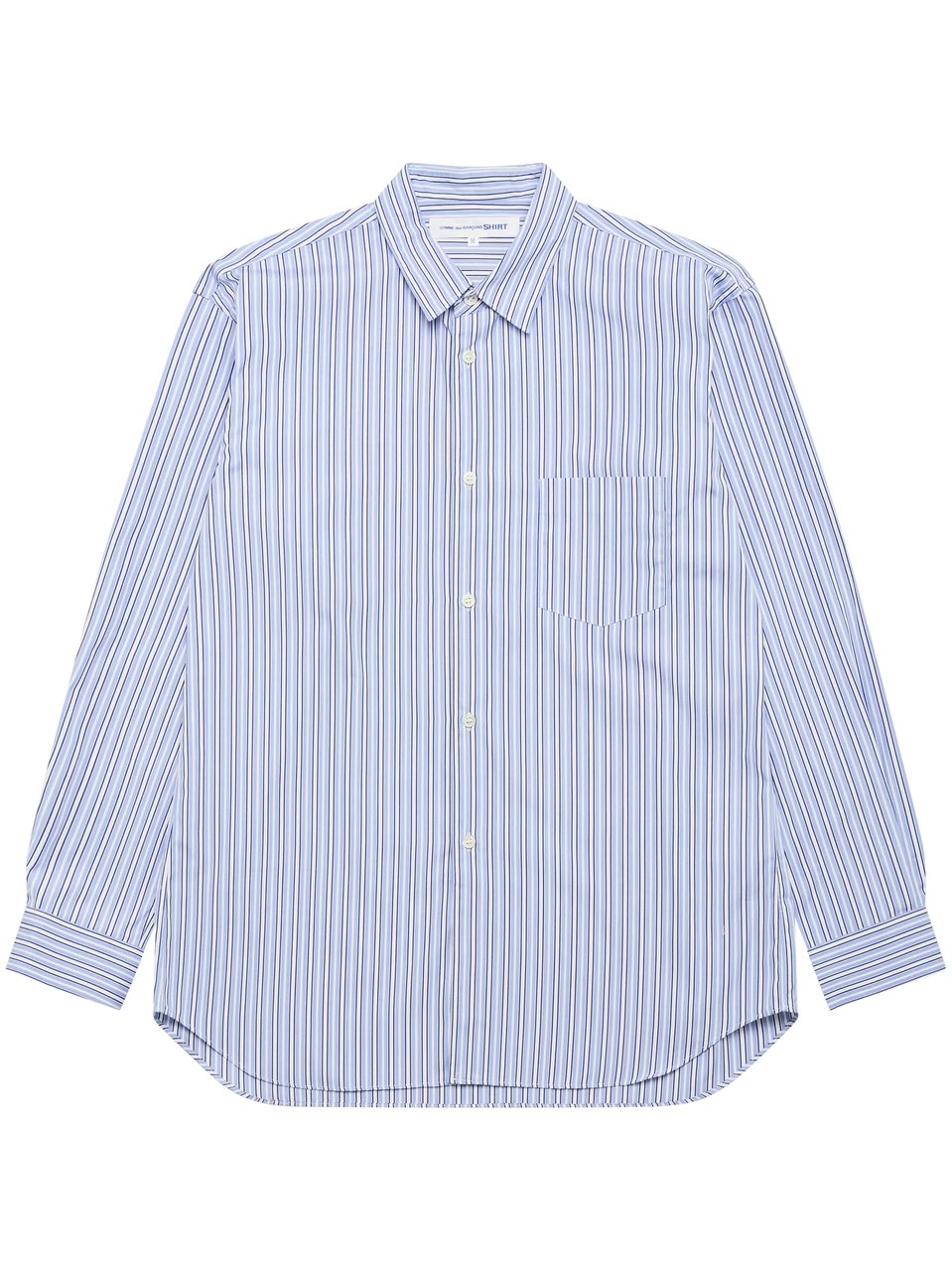 Comme des Garçons Vertical Striped Button-Up Shirt with Classic Collar Blauw