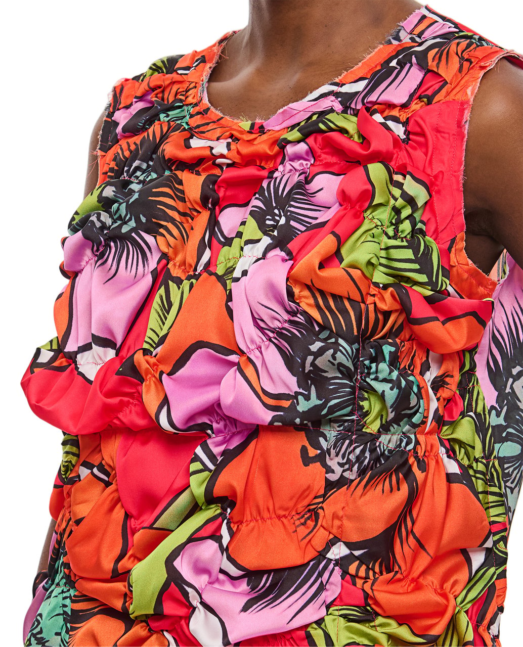 Comme des Garçons Pleated Floral Top with Draped Effect and Zipped Back Closure Rood