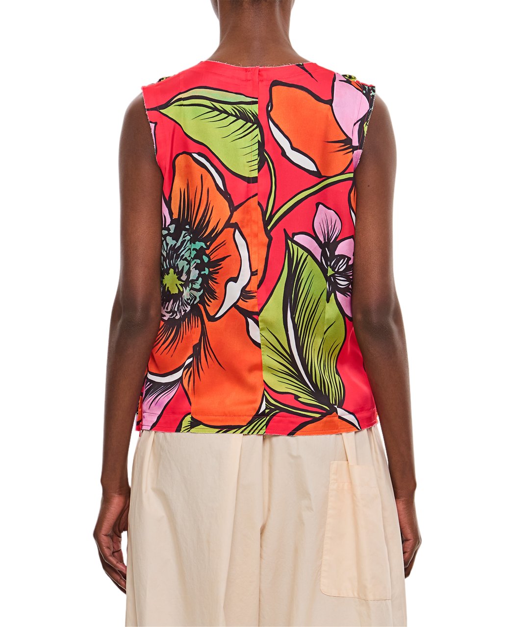 Comme des Garçons Pleated Floral Top with Draped Effect and Zipped Back Closure Rood