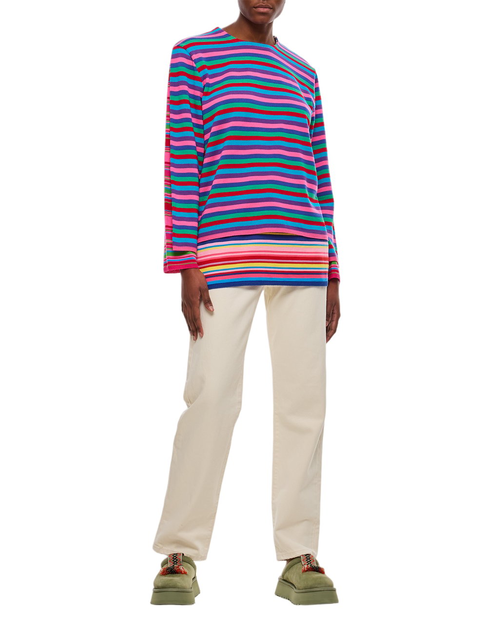 Comme des Garçons Multicolor Striped Sweater with Double Layer Effect Roze