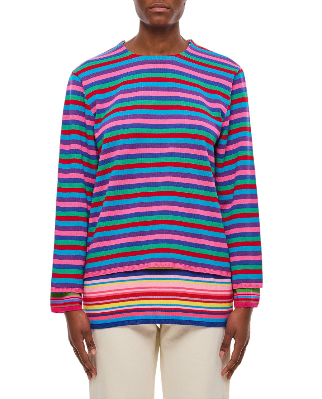 Comme des Garçons Multicolor Striped Sweater with Double Layer Effect Roze