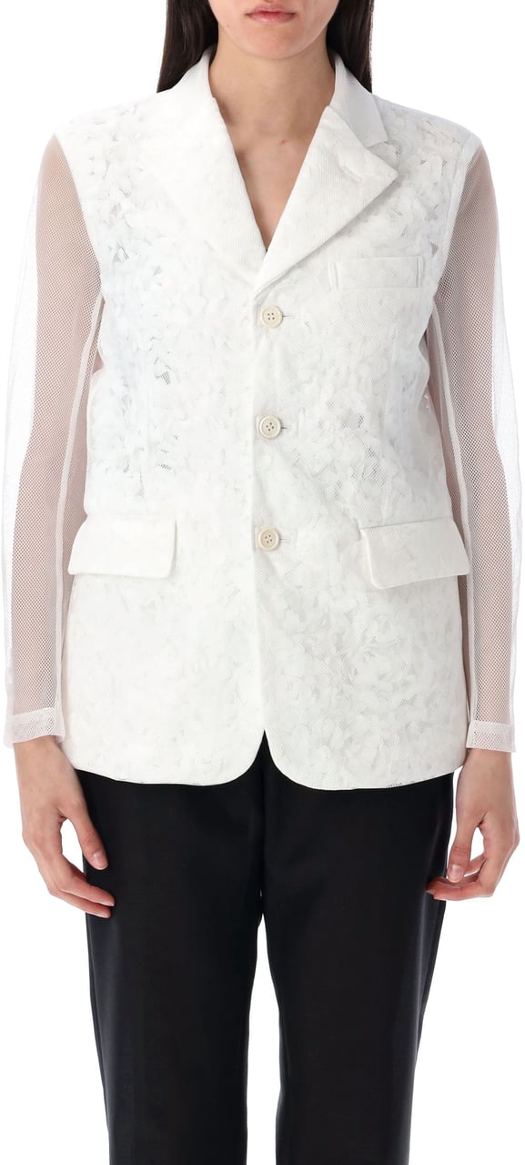 Comme des Garçons Organza Ricamo Flower Jacket Bianco Wit