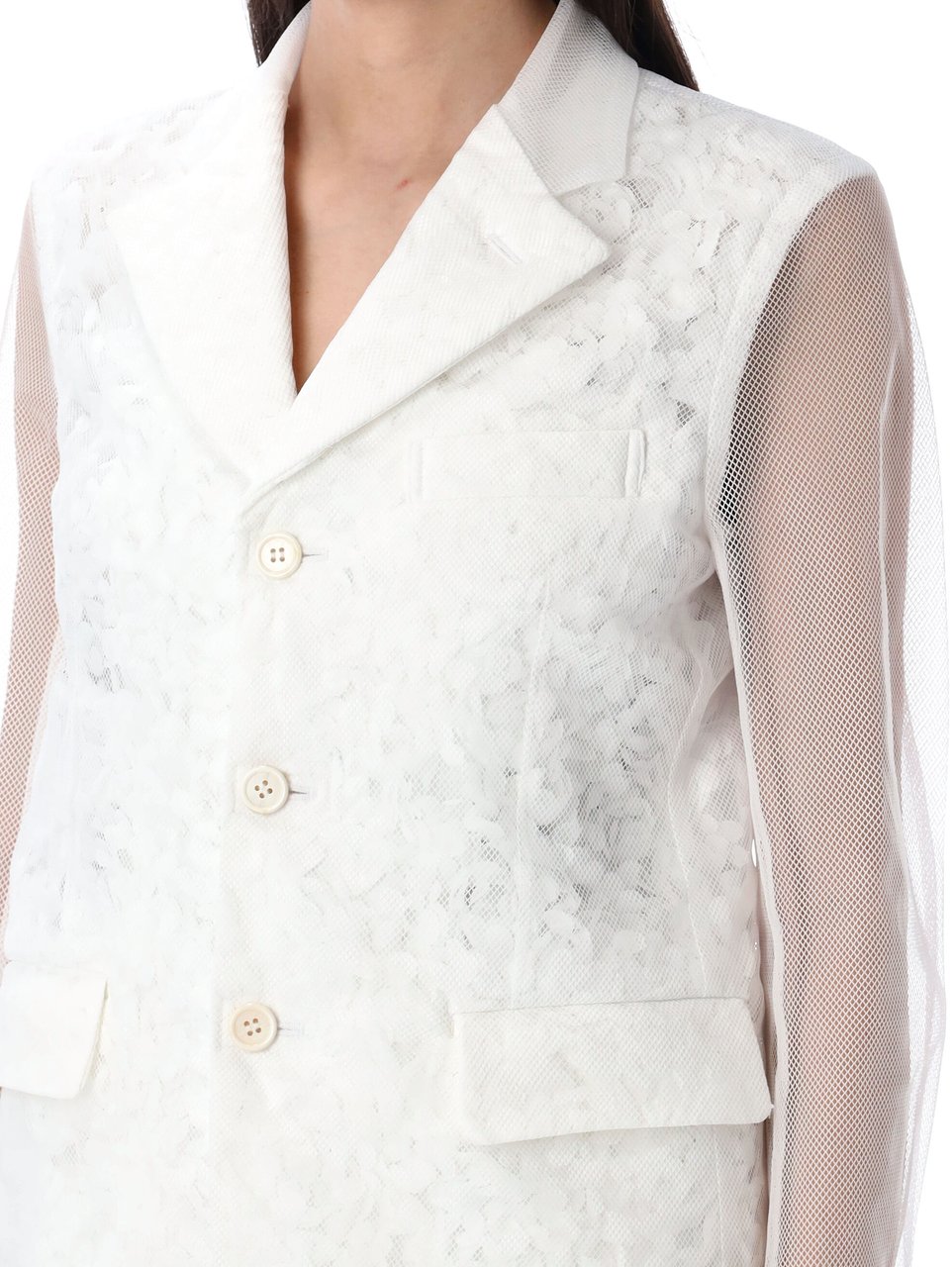 Comme des Garçons Organza Ricamo Flower Jacket Bianco Wit