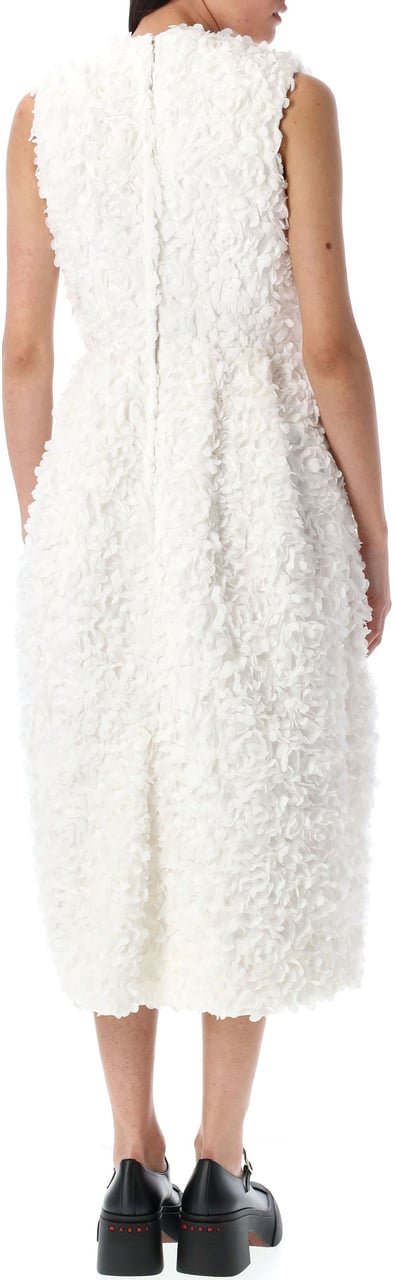 Comme des Garçons Organza Ricamo Flower Midi Dress Bianco Wit