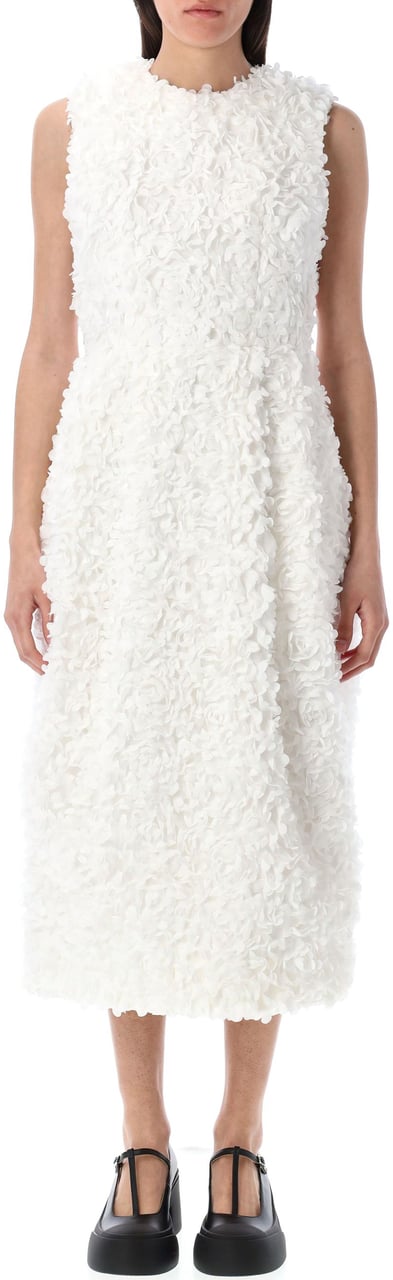 Comme des Garçons Organza Ricamo Flower Midi Dress Bianco Wit