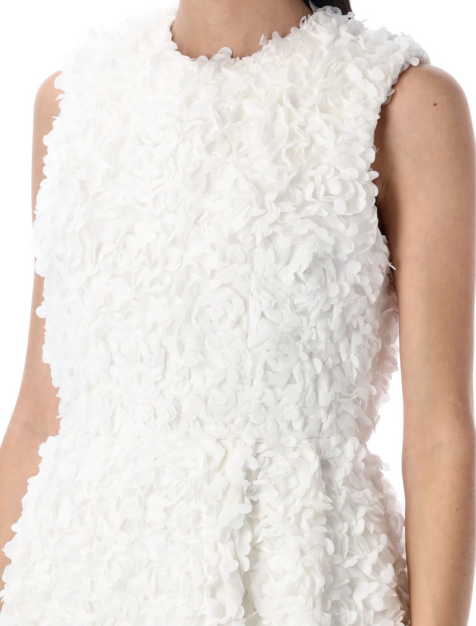 Comme des Garçons Organza Ricamo Flower Midi Dress Bianco Wit