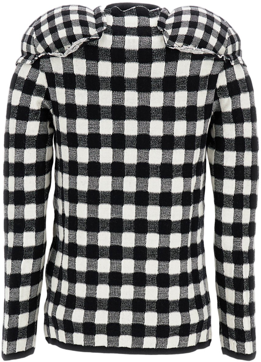 Comme des Garçons Checkered Wool Sweater With Padded Shoulders And Textured Finish Zwart