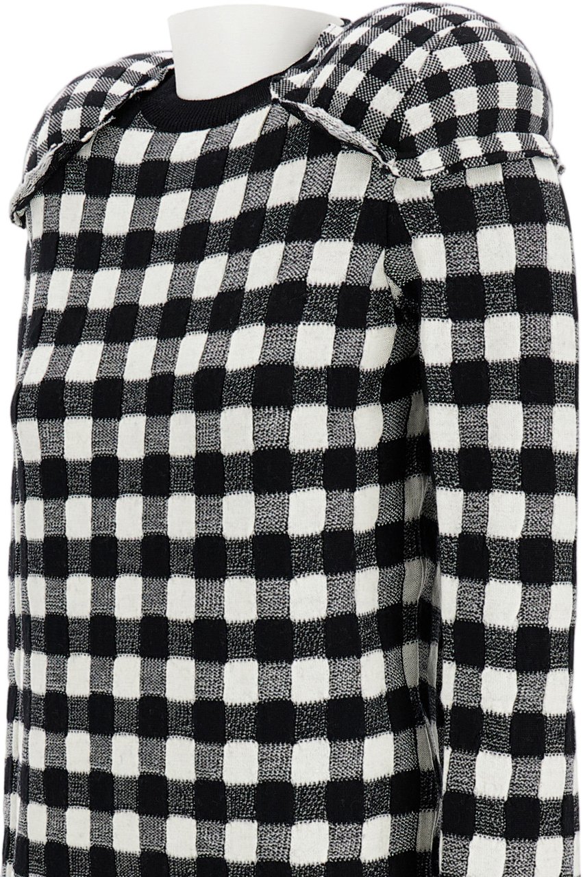 Comme des Garçons Checkered Wool Sweater With Padded Shoulders And Textured Finish Zwart