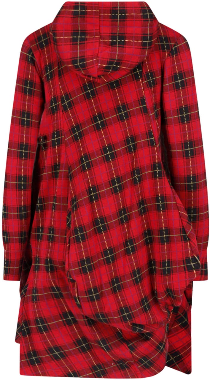 Comme des Garçons Red/Black Plaid Draped Hooded Dress Rood