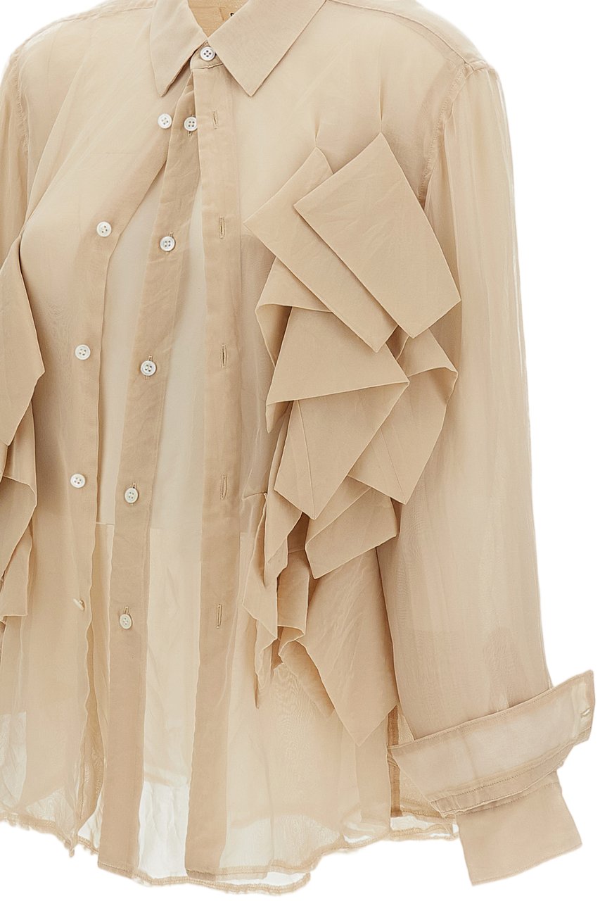 Comme des Garçons Beige Semi-Sheer Ruffle Double-Layer Shirt Neutraal