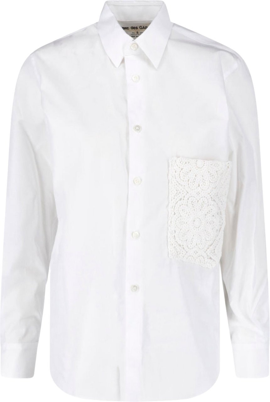 Comme des Garçons White Lace Applique Pocket Cotton Shirt Wit