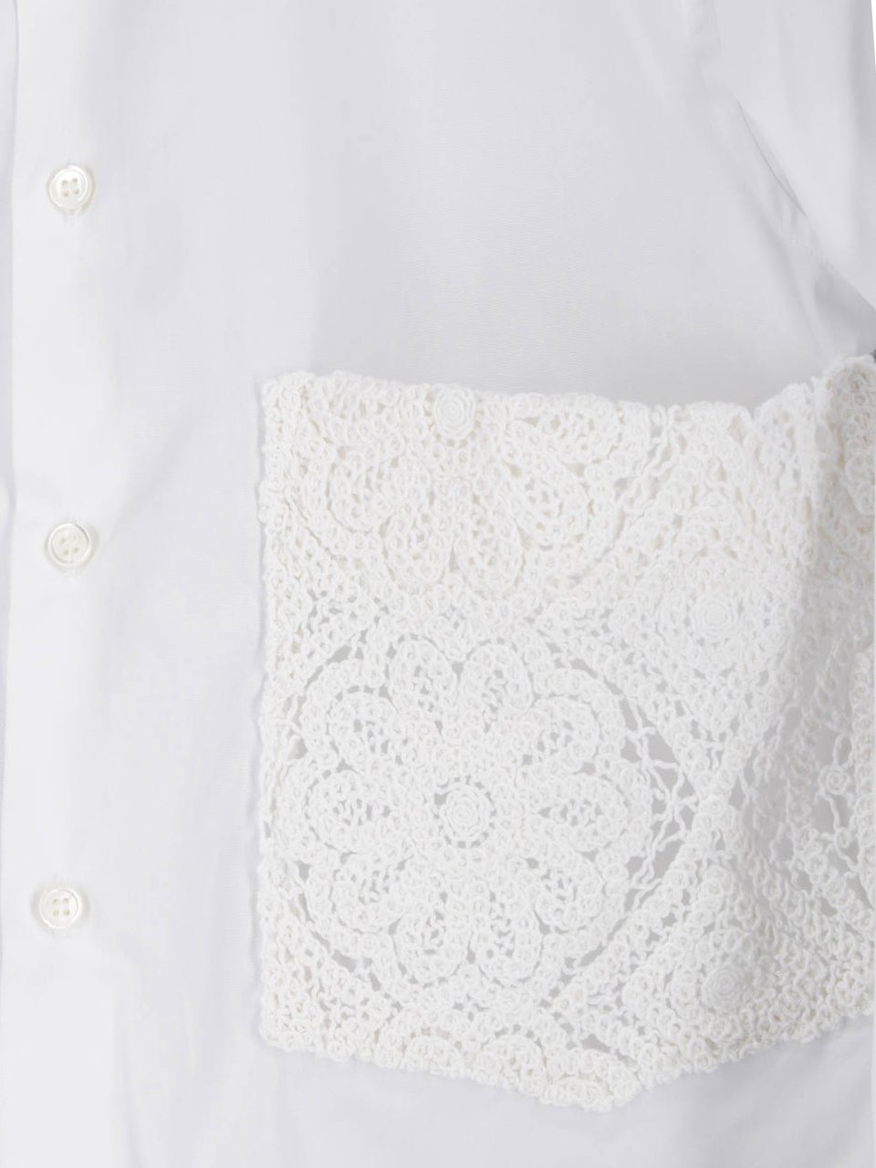 Comme des Garçons White Lace Applique Pocket Cotton Shirt Wit