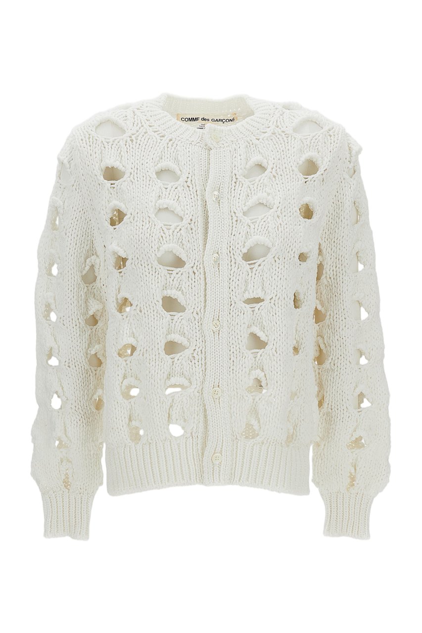 Comme des Garçons White Openwork Crew Neck Cropped Cardigan Wit