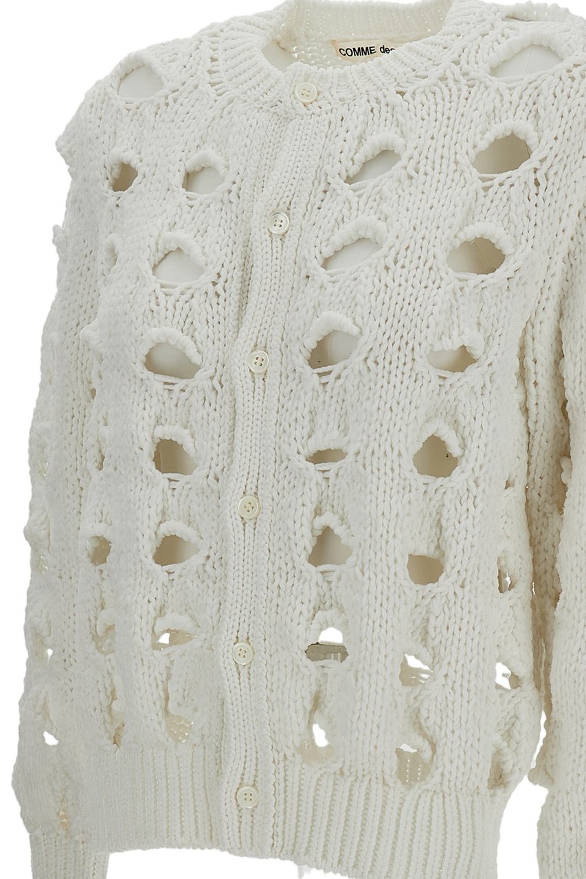 Comme des Garçons White Openwork Crew Neck Cropped Cardigan Wit