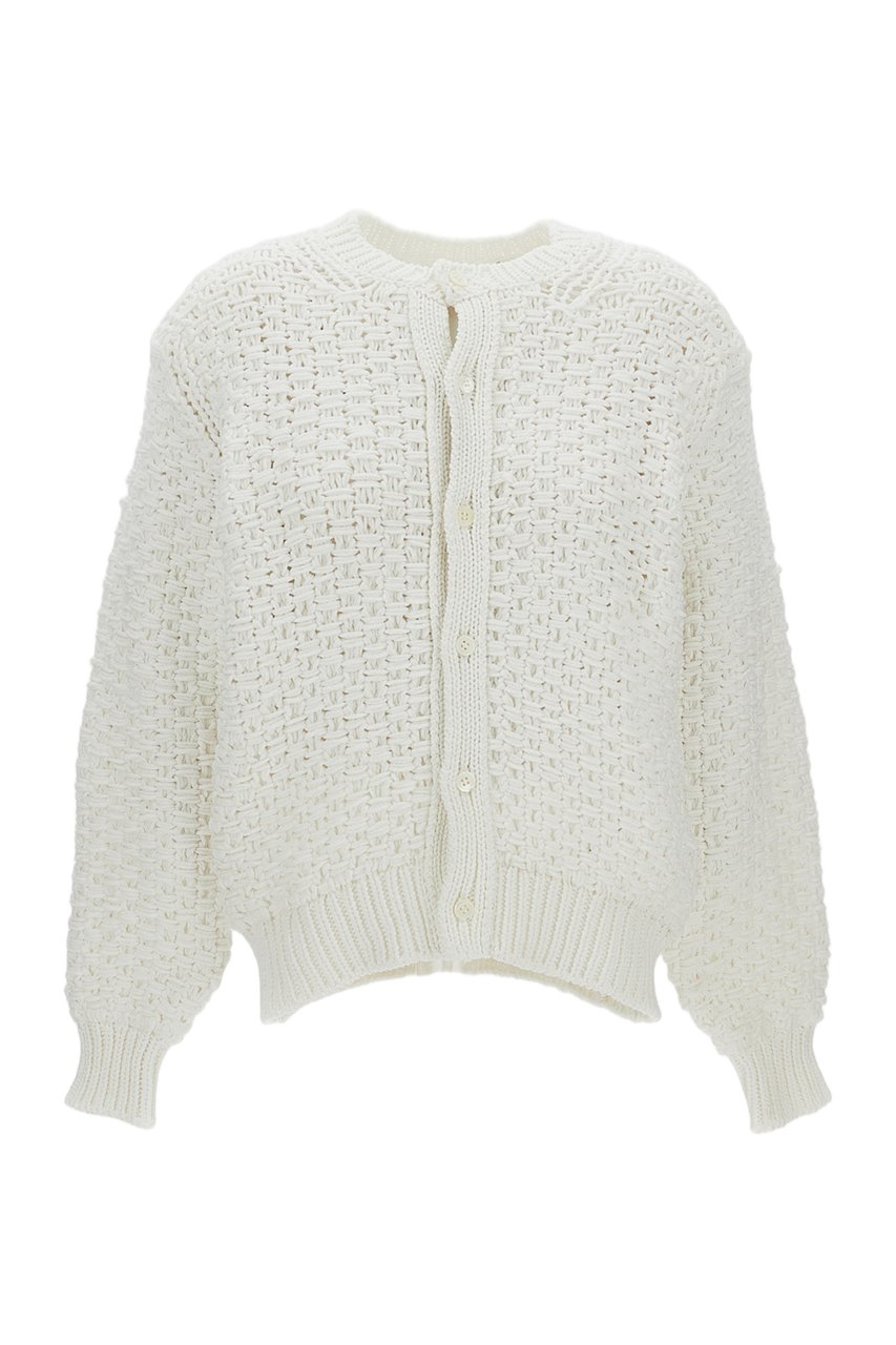 Comme des Garçons White Cable-Knit Crew Neck Cropped Cardigan Wit