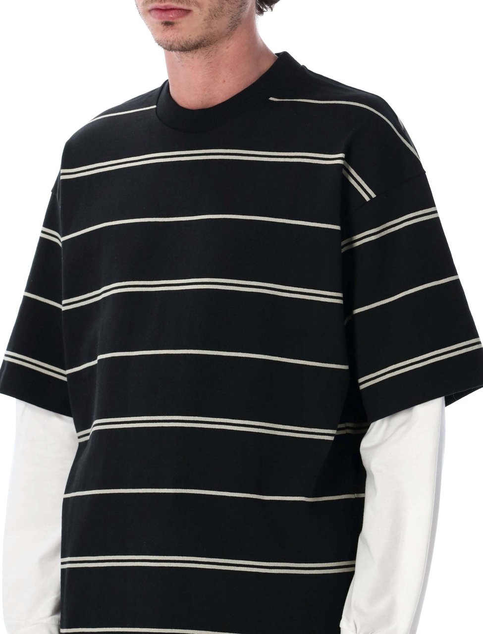 Comme des Garçons Stripes Double Sleeve Tee Black Grey Zwart