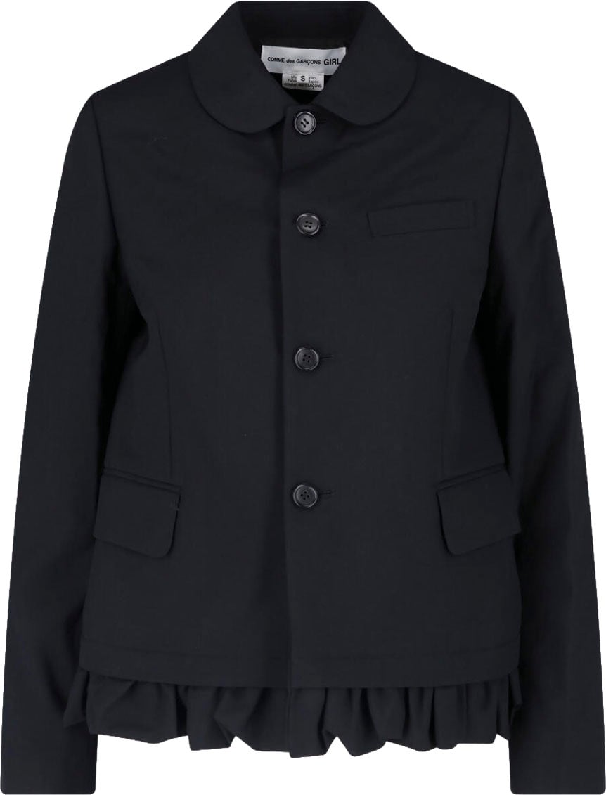 Comme des Garçons Black Ruffled Trim Rounded Collar Jacket Zwart