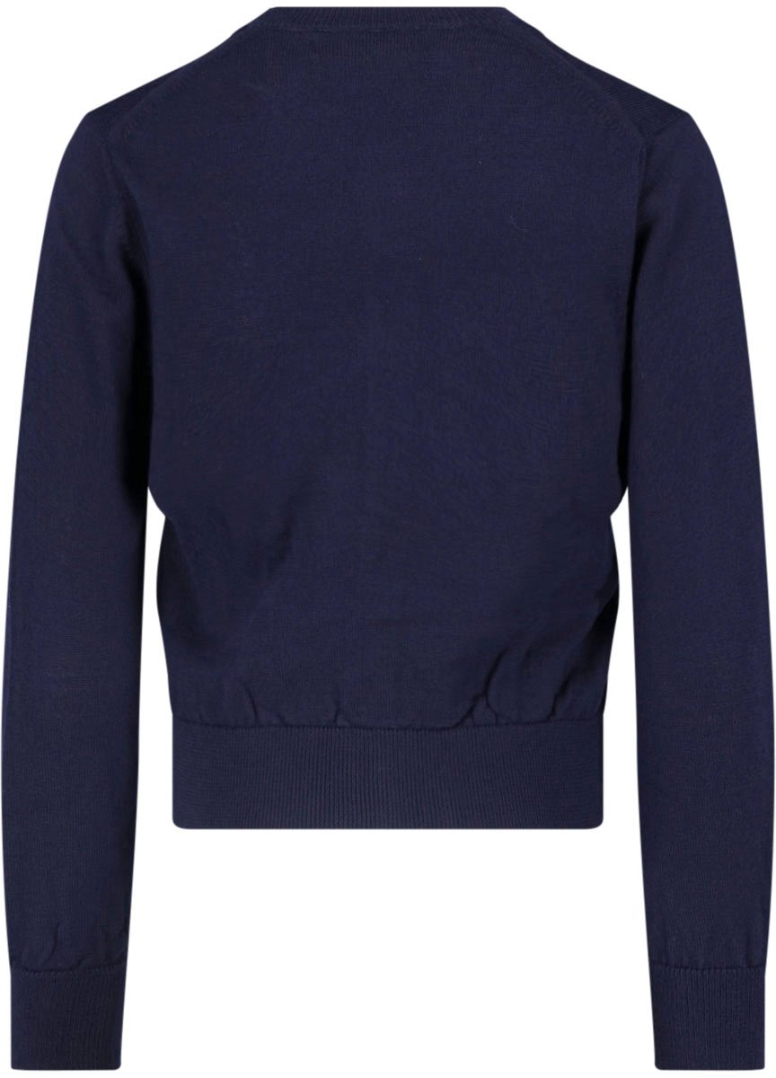 Comme des Garçons Navy Bow Detail Button-Down Cropped Sweater Blauw