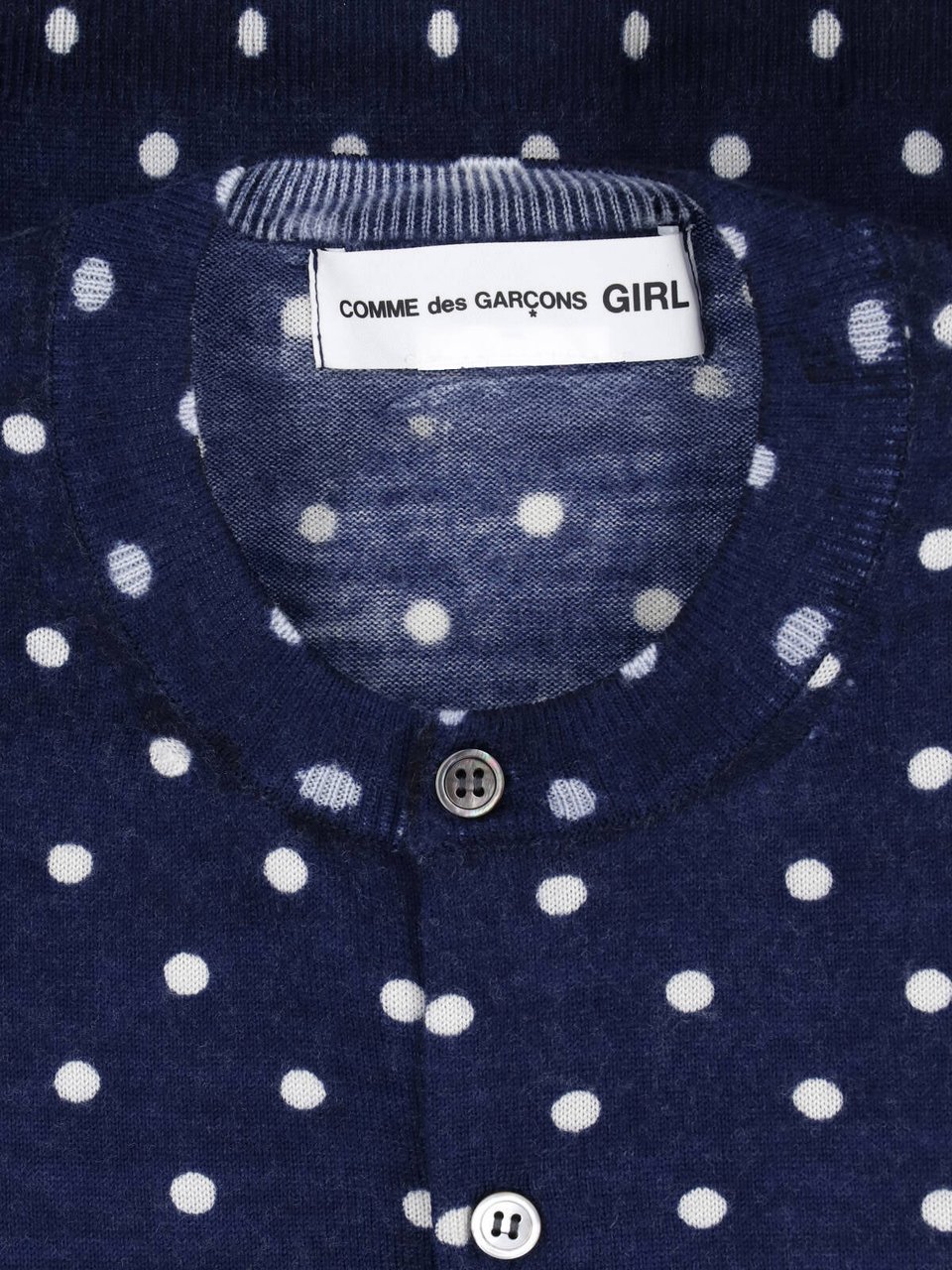 Comme des Garçons Navy Polka Dot Button-Down Cropped Sweater Blauw