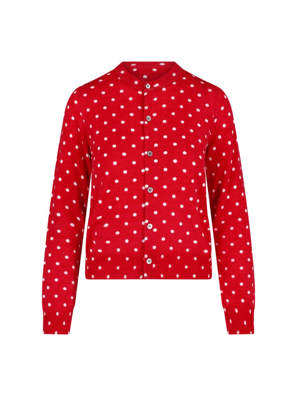 Comme des Garçons Red Polka Dot Button-Down Cropped Sweater Rood