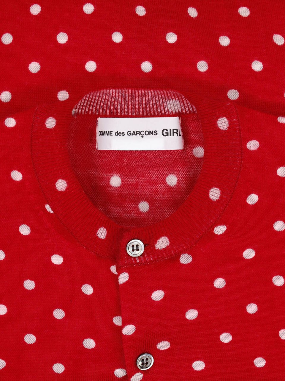 Comme des Garçons Red Polka Dot Button-Down Cropped Sweater Rood