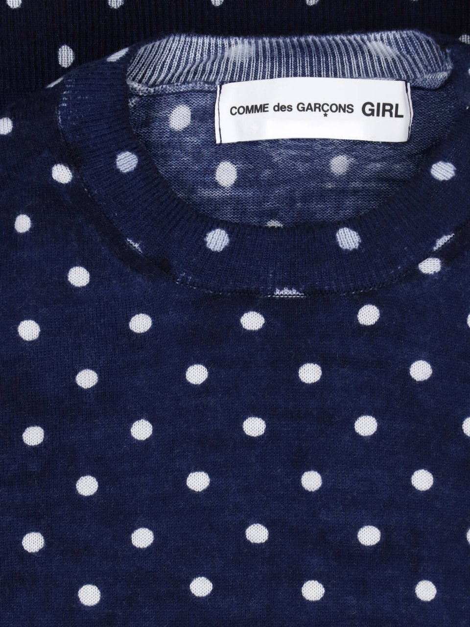 Comme des Garçons Navy Polka Dot Cropped Ribbed Sweater Blauw