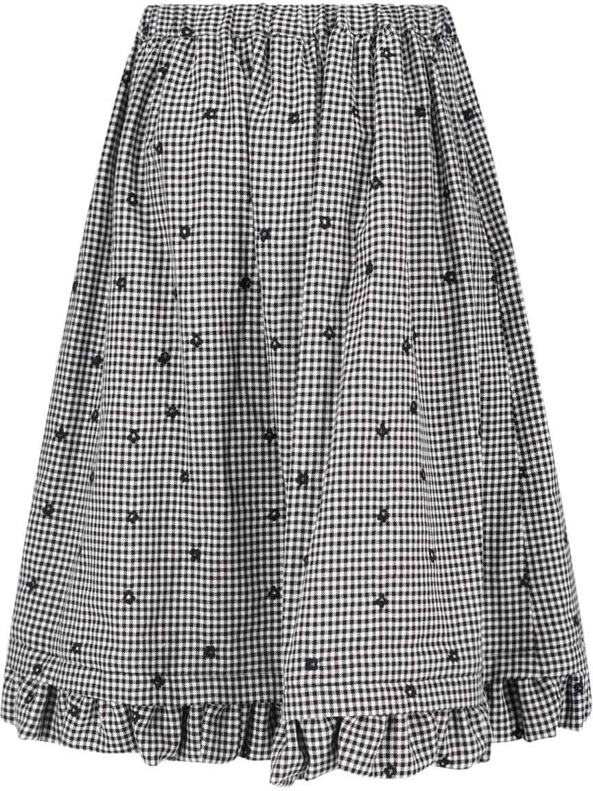 Comme des Garçons Black/White Gingham Floral Mini Skirt Zwart