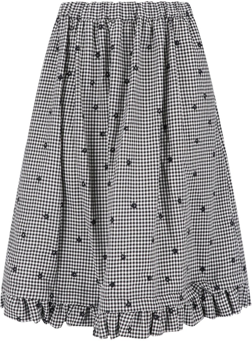 Comme des Garçons Black/White Gingham Floral Mini Skirt Zwart