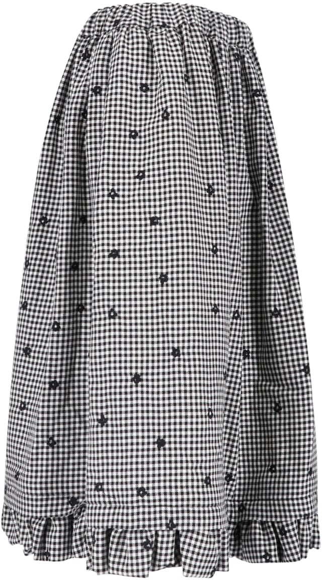 Comme des Garçons Black/White Gingham Floral Mini Skirt Zwart