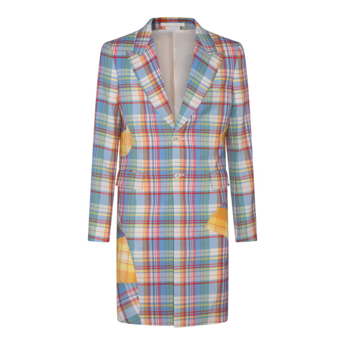 Comme des Garçons Tailored Plaid Coat With Distinctive Patchwork Design Grijs
