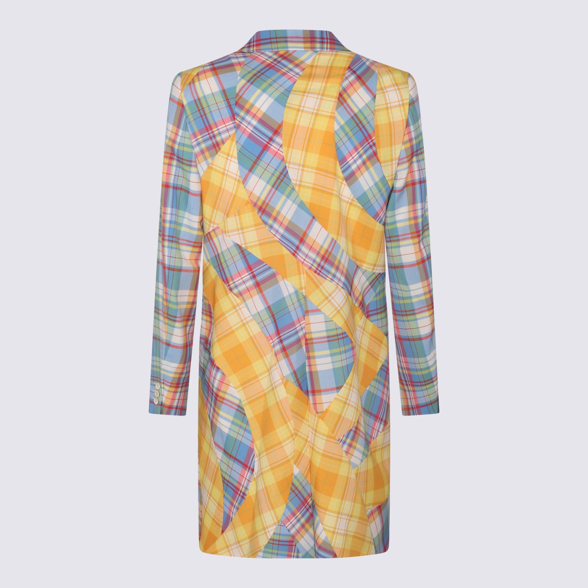 Comme des Garçons Tailored Plaid Coat With Distinctive Patchwork Design Grijs