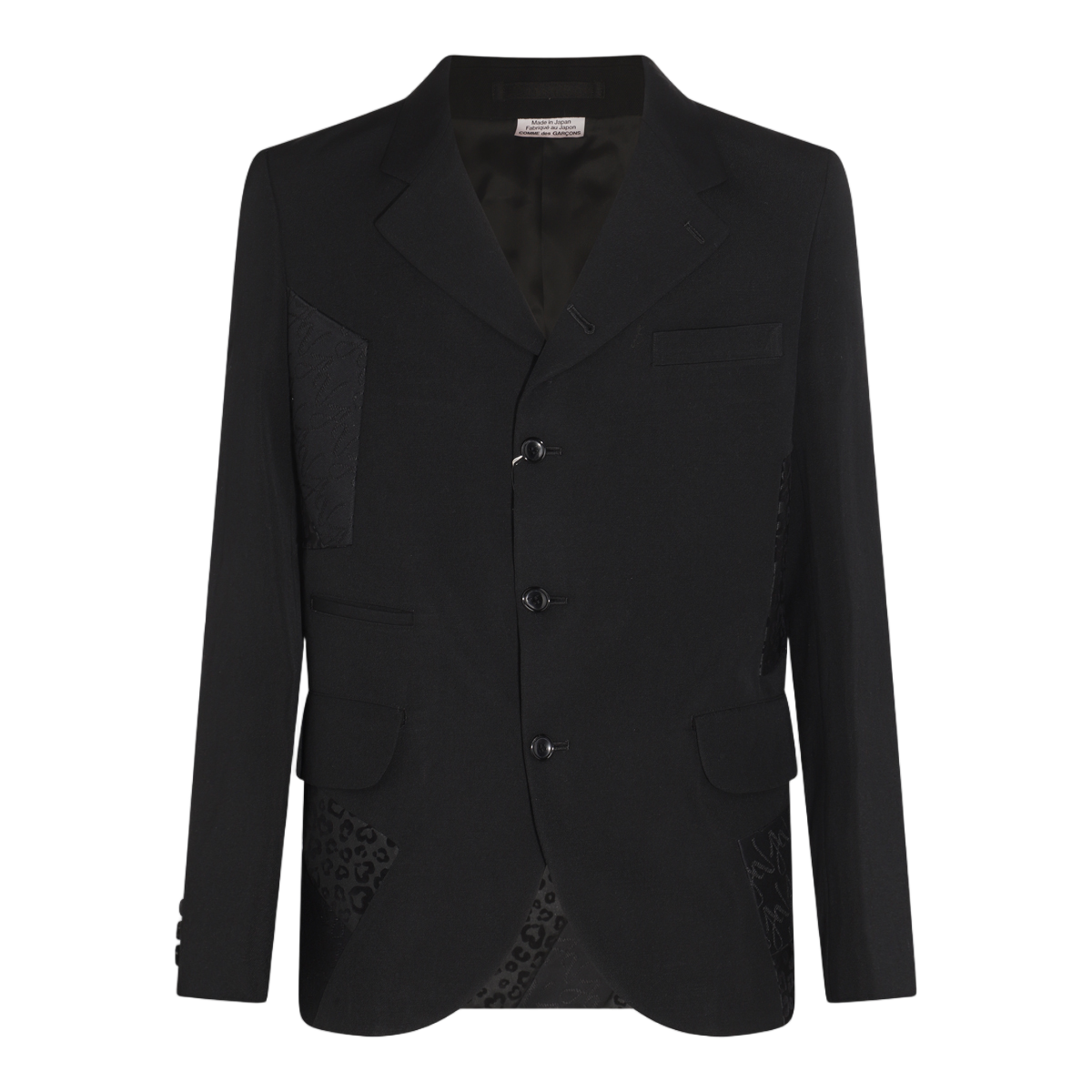 Comme des Garçons Tailored Black Jacket With Textured Patchwork Details Zwart