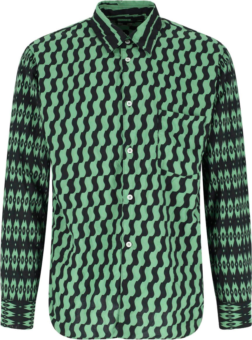 Comme des Garçons Green Geometric Pattern Fabric Shirt Groen