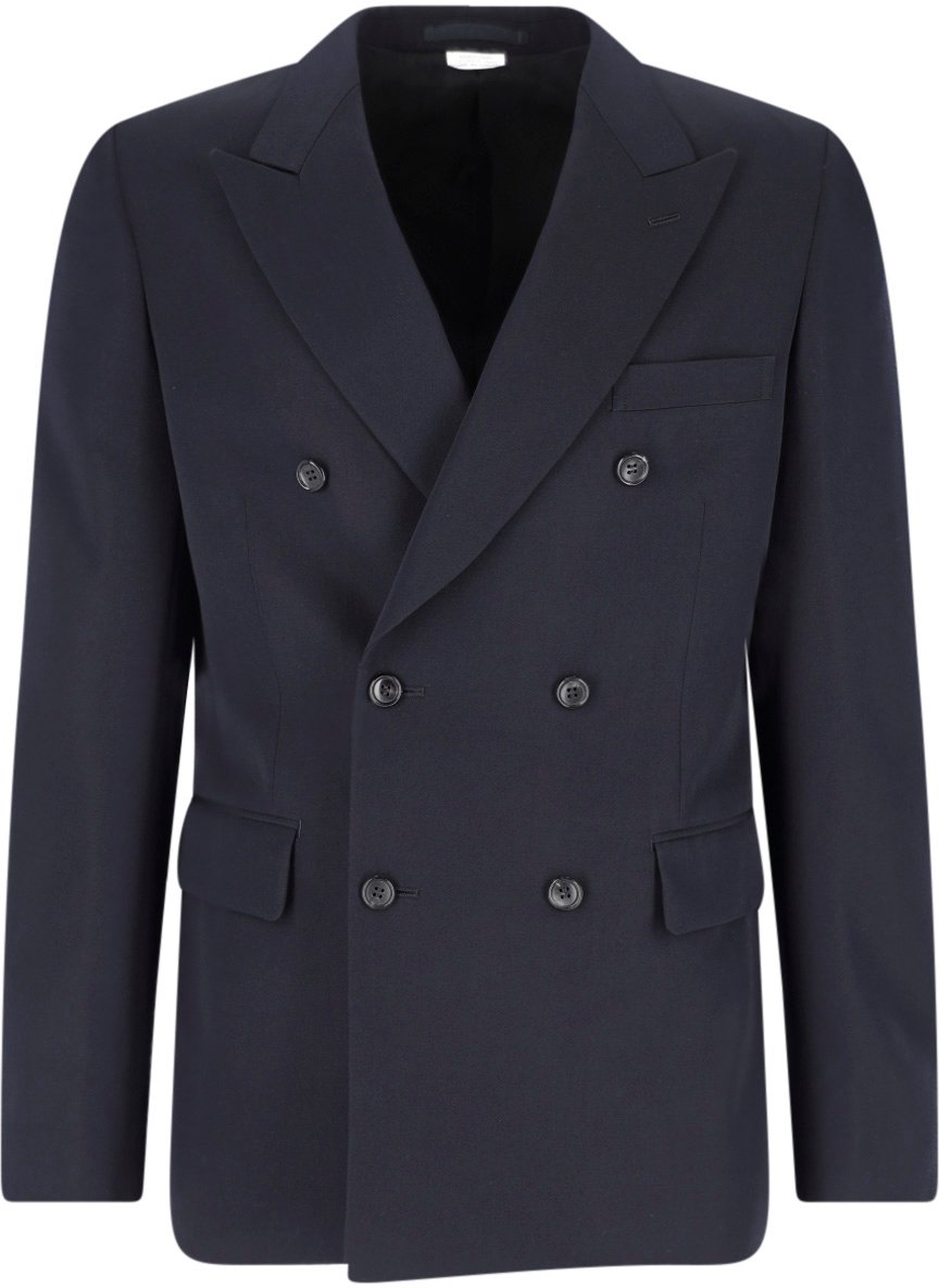 Comme des Garçons Navy Double-Breasted Wool Fabric Blazer Blauw