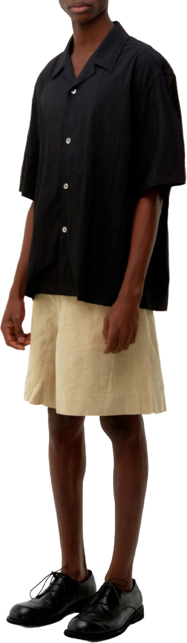 Coor Camicia SS Natural Wrinkle Open Collar Nera Zwart