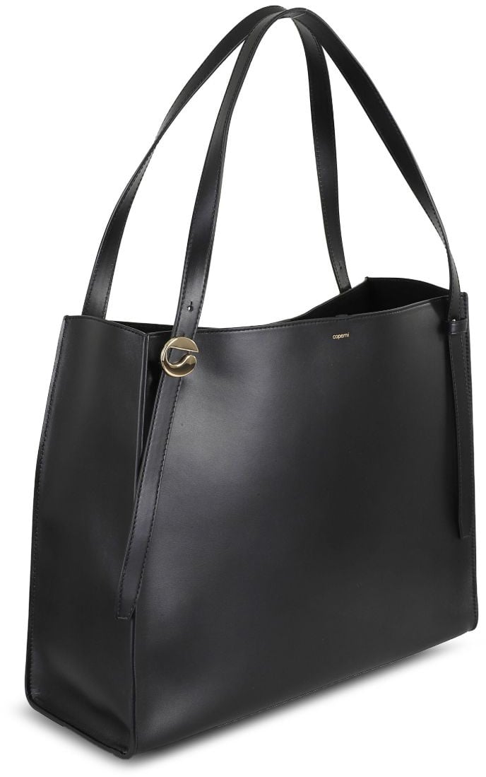 Coperni Structured Black Handbag With Gold-Tone Logo Detail Zwart