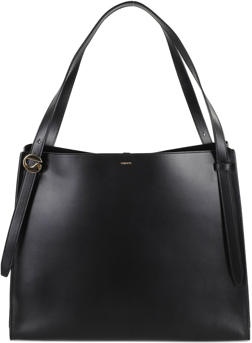 Coperni Structured Black Handbag With Gold-Tone Logo Detail Zwart
